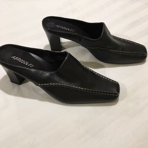 Aerosoles, Black leather, slip on heel